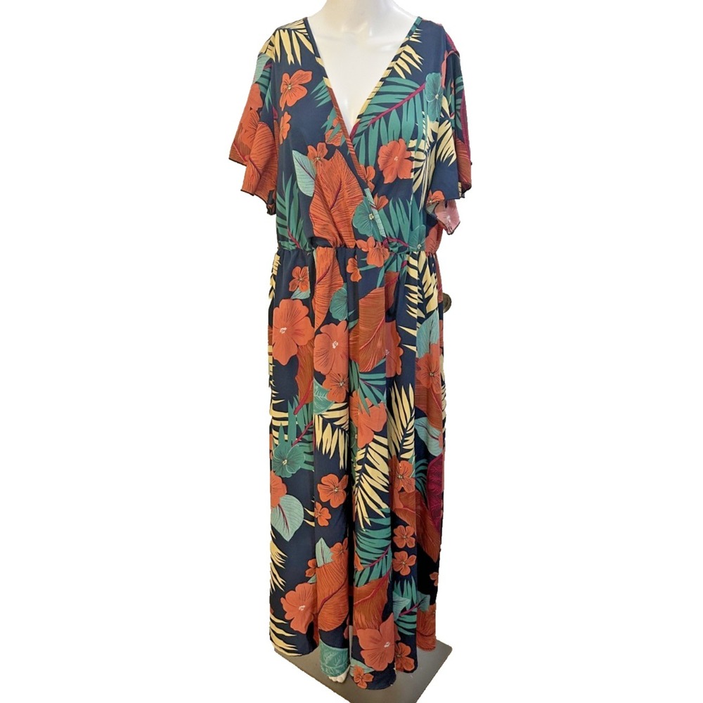 Womans Floral Tropical Maxi Dress Size 2X Babydoll Resort Hawaiian Cruise Travel